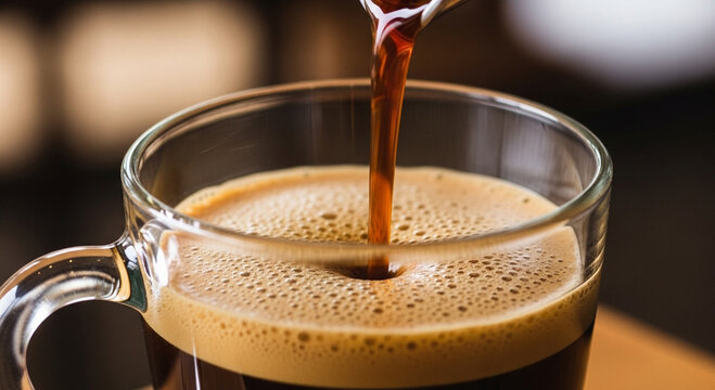 Pouring java coffee, espresso making.