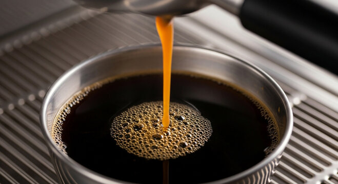 Pouring java coffee, espresso making.