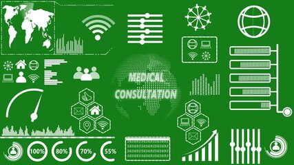 Medical Consultation digital dashboard with global data visualization. Business, technology, modern technology concept on green background. 4k video - Powered by Adobe