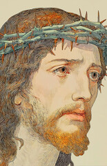 Jesus Christ: white Jesus with crown of thorns