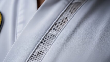 Close-up of a white garment featuring a mesh detail along the seam, highlighting texture