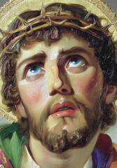 Jesus Christ: Renaissance-style white Jesus wearing crown of thorns
