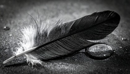 Feather and Water Droplet - A Study in Black and White.
