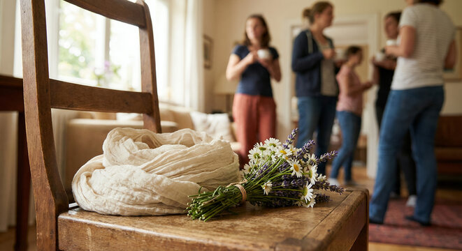 Group of women enjoying tea while socializing in cozy living room   - Powered by Adobe