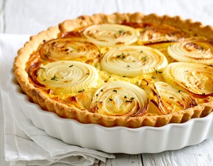 Delicious Onion Tart with Flaky Crust and Savory Filling.