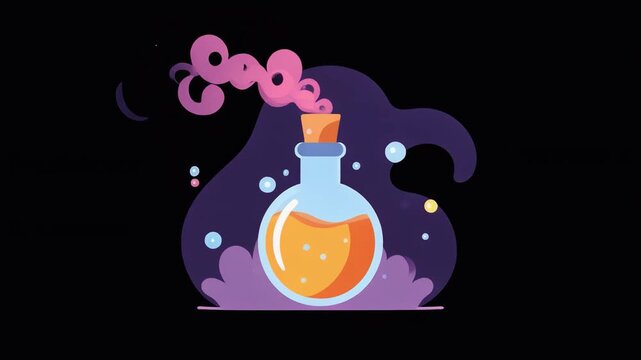 Animated magic potion flask glowing orange elixir vector illustration
