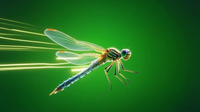 Glowing dragonfly macro closeup on green background cinematic insect footage