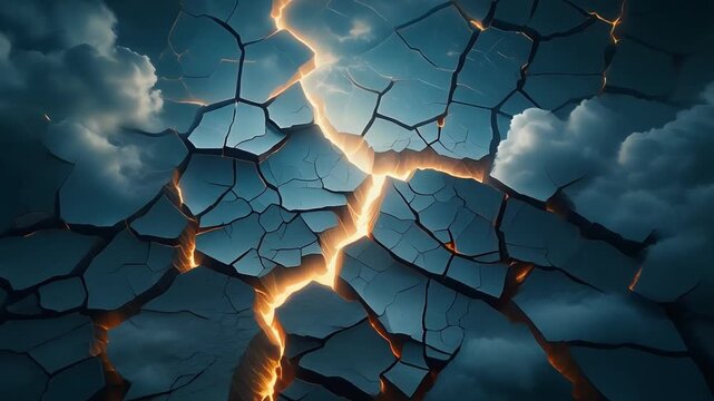 Cracked Earth Lightning Rift Surreal Storm Over Parched Landscape