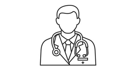 Doctor icon line art illustration. Medical professional outline symbol with stethoscope. Healthcare worker avatar vector.