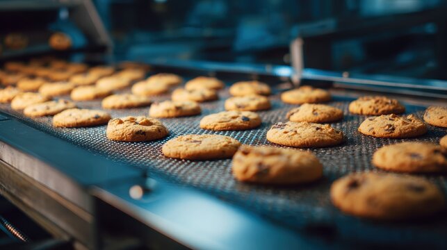 Cookie factory, food industry. Fabrication. Cookie production, food, bakery, cook, sweet, dessert, pastry, delicious, cookies, cake, tasty, oven, automatic, conveyor