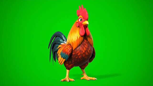 Cartoon Rooster Dancing Green Screen