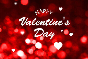 Naklejka premium Happy Valentine's day greeting card with red bokeh lights