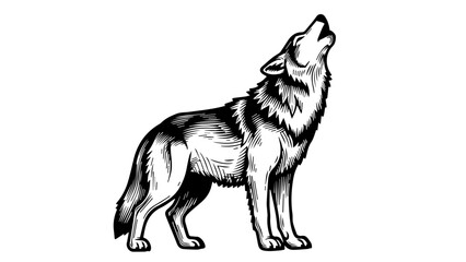Fototapeta premium Black and white illustration of a wolf standing with its head raised