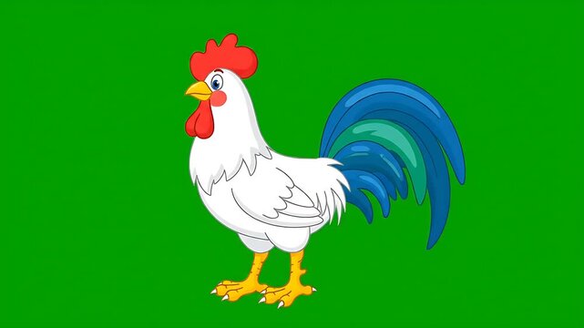 Cartoon Rooster Walks and Dances Loopable Animation Green Screen