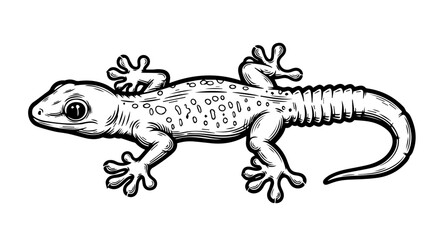 Obraz premium Black and white illustration of a detailed lizard in a dynamic side profile