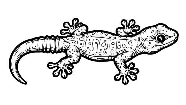 Black and white line art illustration of a lizard in side profile