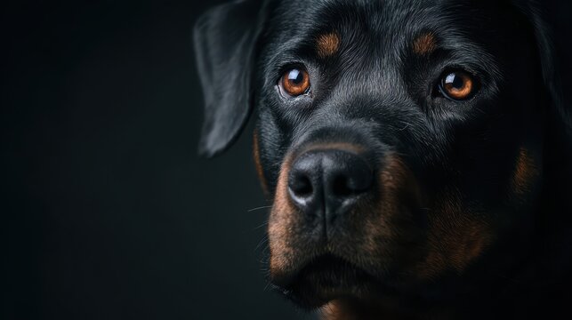 rottweiler calm and gentle expression, trust-based advertising concept