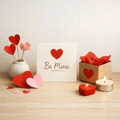 Romantic Valentine Still Life with Be Mine Card