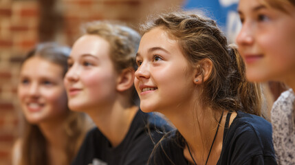 some young teen teenager actress and actors on a theatre rehearsal	
