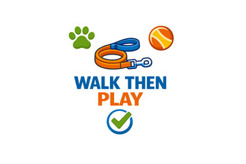 Fototapeta premium Dog walk and play concept with leash ball and paw print graphic