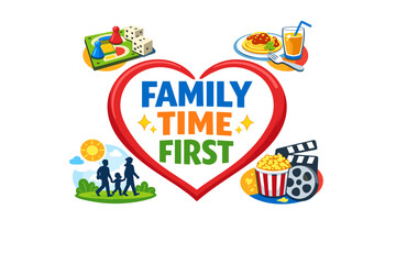 Naklejka premium Heartwarming family time activities: board games, nature walks, meals, and movie nights