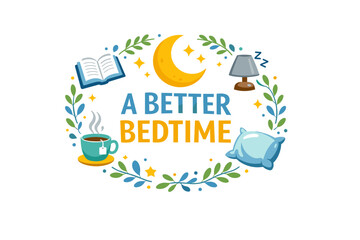 Naklejka premium A better bedtime routine: book, moon, lamp, mug, pillow icon set