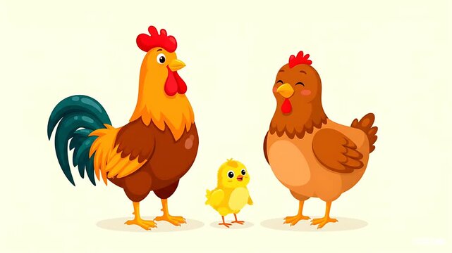 Cartoon Chicken Family Rooster Hen Chick Dancing Animated Loop