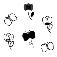 Fototapeta premium シンプルな手描きの蝶と花のイラスト素材