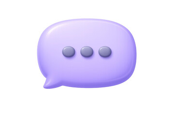 Purple 3d chat bubble icon with ellipses expressing communication, typing, messaging, online discussion, and digital dialogue