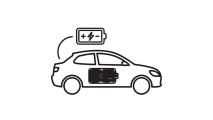 Fototapeta premium Line art illustration of an electric car with exposed battery and components.