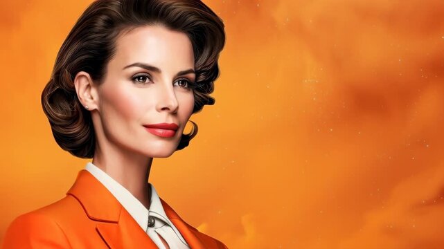 Portrait of a Confident Woman: A close-up portrait showcases an elegant woman with a confident expression, radiating sophistication against a warm, evocative backdrop.