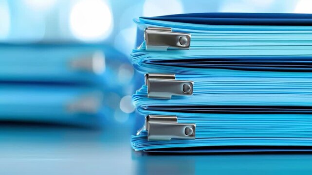 Files in Order: A close-up shot of several stacked files, the vibrant blue and neat arrangement exuding order, efficiency, and preparedness.