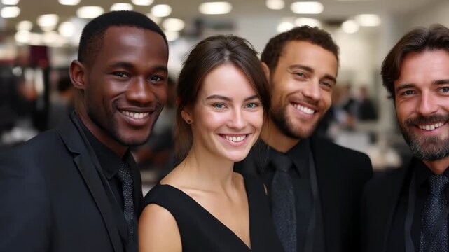 Harmony in Ensemble: A close-up view of four beautifully dressed individuals, each radiating charm, as they collectively convey the essence of harmony and cooperation.