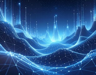 Futuristic abstract 3D visualization of artificial intelligence, showing flowing data streams and interconnected neural networks in a modern technology environment. blue background