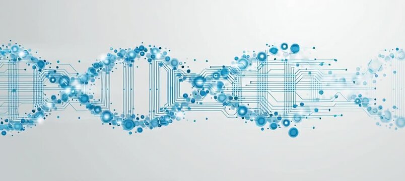 abstract technology background with a circuit board and dna double helix, light blue color theme, white background Generative AI