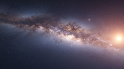 Obraz premium Bright glowing galactic core and dense star field of the Milky Way seen in space with colorful dust and cosmic light.
