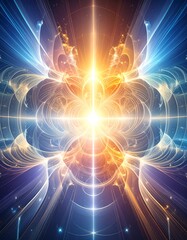 Radiant, symmetrical fractal energy explosion, glowing center