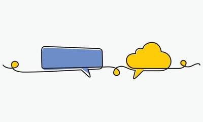 Continuous one line drawing of speech bubble, vector minimalist linear illustration made of single line