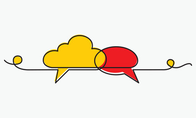 Continuous one line drawing of speech bubble, vector minimalist linear illustration made of single line