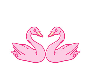 Obraz premium Romantic Pair of Pink Swans Forming a Heart Shape Vector 