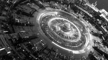 Intelligent data core inside geometric shell, modern sci-fi illustration, monochrome with neon edge, high detail 3D render.