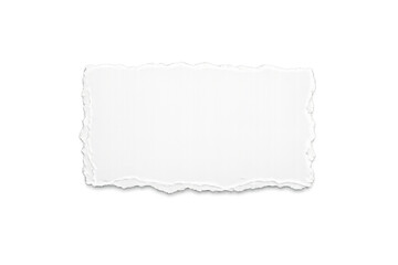 White torn paper piece with ripped edge, a blank horizontal rectangular scrap for text or note, transparent background