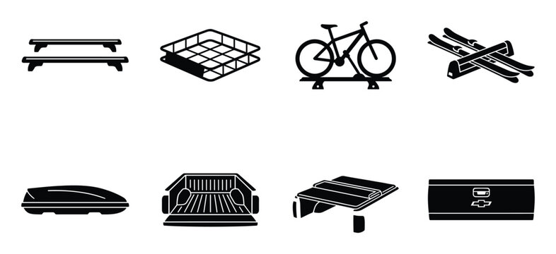 Set of car roof racks and carriers, vehicle cargo equipment for travel and transport