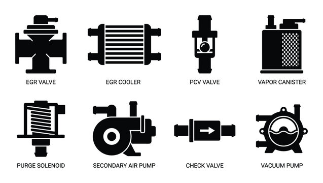 Set of emission control parts and components, automotive exhaust system elements