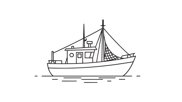 Simple line drawing of a small boat sailing on calm water.