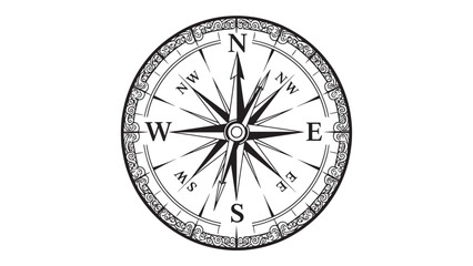 Detailed illustrated compass rose pointing directions for navigation and travel design.
