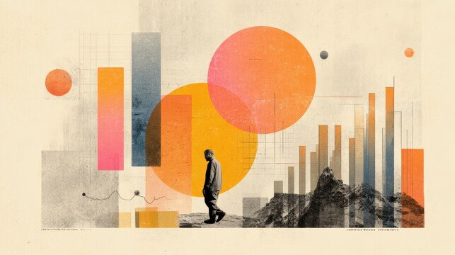 Vintage meets future data charts on textured paper, retro futuristic style, muted pastel colors, collage illustration, business insight storytelling.