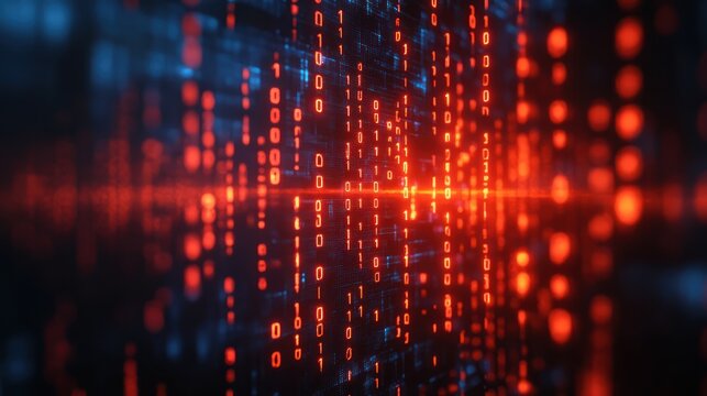 Abstract digital binary code background, vibrant colors, futuristic.  Possible use Technology, innovation, data, future concept