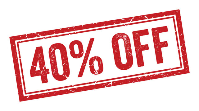 Discount banner featuring forty percent off message in red weathered stamp frame on grid background