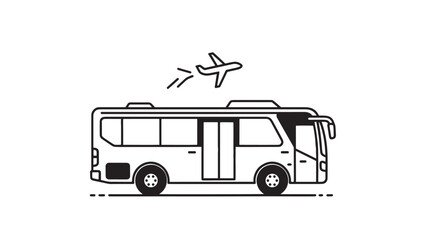 Illustrated Bus and Airplane Transport Scene on White Background.